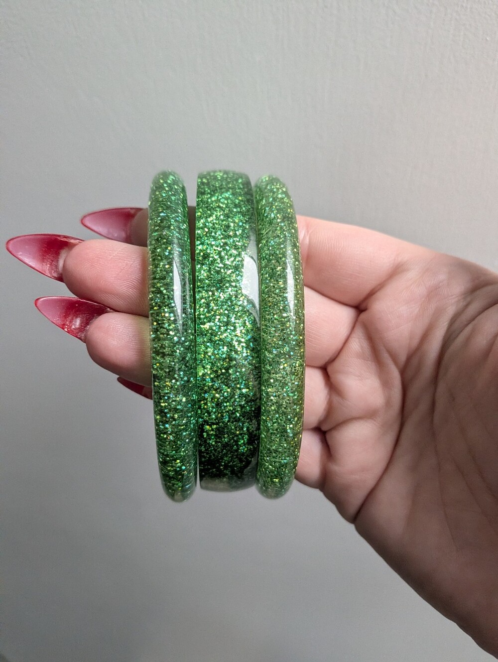 Set Of 3 Splendette Bangles Green Glitter Duchess Size